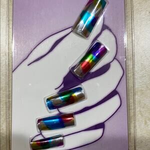 NEW (2) Set PARTY NAILS Tab On Multi-Color Rainbow Tie Dye 20 Nails 24 Tabs
